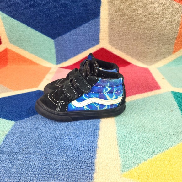 Vans Sk8-Hi Toddler Sneakers Black Blue Lightning Bolt High Top Shoes - Picture 1 of 6